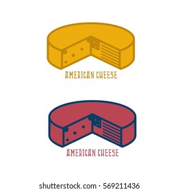 Block Of Cheese With American Flag Vector Design Template
