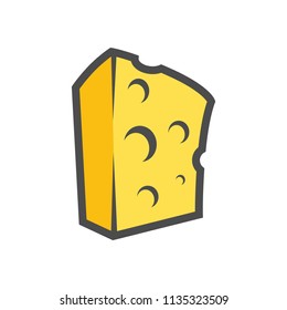 Block of Cheese isolated on white. Vector Clipart for icon or logotype of organic dairy production.