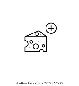 Bloque de queso y símbolo plus. Agregue cobertura, nuevos comestibles. Icono de Vector de trazo perfecto y editable