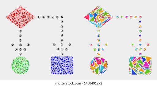 Block diagram collage icon of triangle items which have different sizes and shapes and colors. Geometric abstract vector illustration of block diagram.