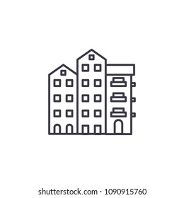 Block of flats linear icon concept. Block of flats line vector sign, symbol, illustration.