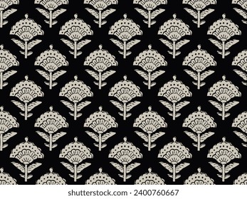 BLOCK FLORAL ALL OVER PRINT SEAMLESS PATTERN WITH BORDER VECTOR ILLUSTRATION