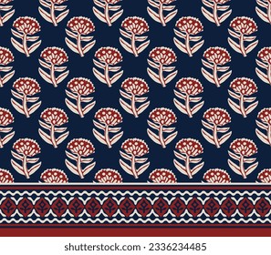 BLOCK FLORAL WITH BORDER ALL OVER PRINT SEAMLESS PATTERN VECTOR ILLUSTRATION