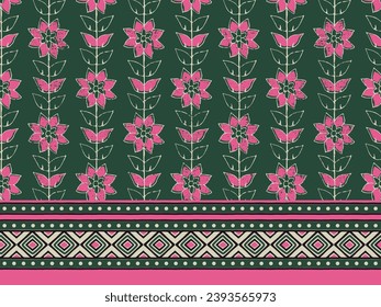 BLOCK FLORAL WITH BORDER ALL OVER PRINT SEAMLESS PATTERN VECTOR ILLUSTRATION