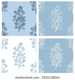 Block floral print flower pattern jacobean repeat vector file different layout set 