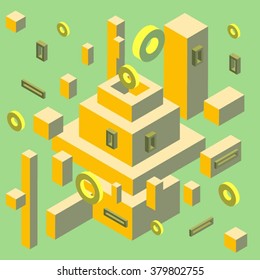 Block fly abstract background isometric