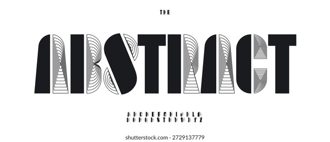 Bloquear fonte logotipo alfabeto tipografia de faixa geométrica com linhas triângulo quadrado retângulo forma lettering para texto de título abstrato, moderno arquiteto cartaz título, marca criativa. Tipo de vetor