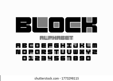 Block Font, Modular Alphabet, Letters And Numbers Vector Illustration