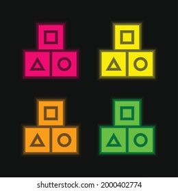 Block four color glowing neon vector icon
