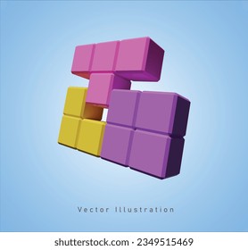 block game piece in 3d vector illustration