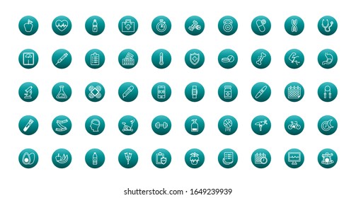 block gradient style icon set design, healthy lifestyle fitness gym bodybuilding bodycare fit activity exercise and workout theme Vector illustration