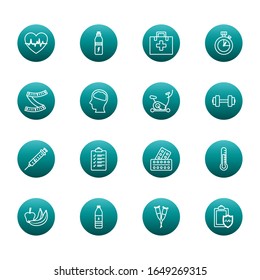 block gradient style icon set design, healthy lifestyle fitness gym bodybuilding bodycare fit activity exercise and workout theme Vector illustration