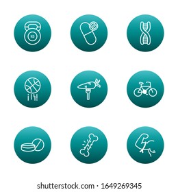 block gradient style icon set design, healthy lifestyle fitness gym bodybuilding bodycare fit activity exercise and workout theme Vector illustration