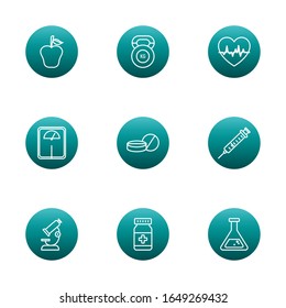 block gradient style icon set design, healthy lifestyle fitness gym bodybuilding bodycare fit activity exercise and workout theme Vector illustration
