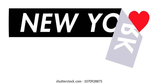 block graphic with typography.Vector Illustration. New York with heart. Tape Typography. Apparel Print