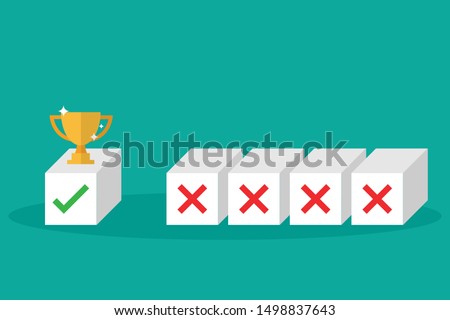 Block the green check mark and red wrong check mark. Thinking differently makes successful and rewarding. Business finance concept. Vector illustration in flat design. Copy-space for text.