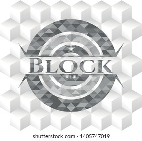 Block grey emblem with geometric cube white background