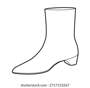 Botín de tacón de bloque para mujer de una sola línea par. Puntera redonda con suela gruesa para un armario estético de Clima frío. Ilustración técnica de la moda Maqueta CAD Vector limpio hombres unisex aislado estilo clásico