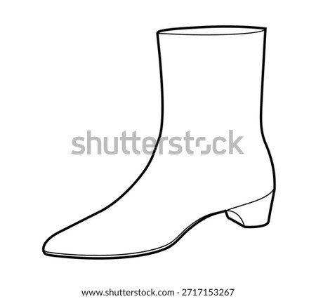 Block heel ankle boot women single line pair. Round toe with chunky sole for cold weather aesthetic wardrobe. Technical fashion illustration CAD mockup clean vector men unisex isolated classic style