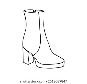 Block heel ankle boots. Hand-drawn fashion illustration isolated on white. Women footwear.