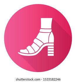 Block high heels pink flat design long shadow glyph icon. Woman stylish footwear. Female casual shoes, summer sandals with ankle strap. Fashionable clothing accessory. Vector silhouette illustration