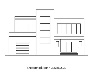 Block house outline icon. Vector illustration of building, cottage, villa, townhouse, hotel, apartment or building