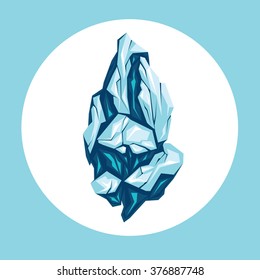 Block of ice in form of crystal on a white circle background. Glacier or ice flou. Vector illustration.