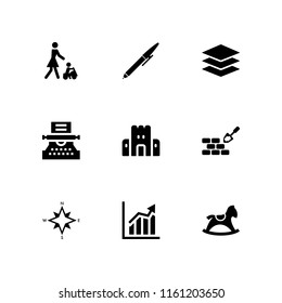 block icon. 9 block set with constructor, toy, cardinal points on wind rose symbol and layers icon vector icons for web and mobile app