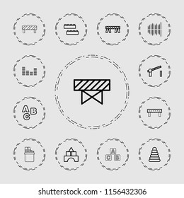 Block icon. collection of 13 block outline icons such as barrier, pyramid, child building kit, toy tower, abc, equalizer. editable block icons for web and mobile.