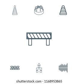 Block icon. collection of 7 block outline icons such as pyramid, equalizer, brick wall, toy tower, child playground carousel. editable block icons for web and mobile.