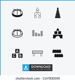 Block icon. collection of 9 block filled and outline icons such as child building kit, toy tower, child playground carousel. editable block icons for web and mobile.