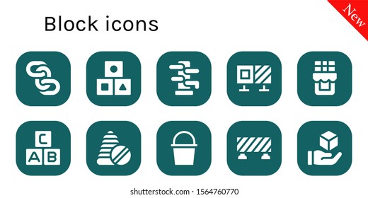block icon set. 10 filled block icons.  Collection Of - Chains, Cubes, Wing chun, Roadblock, Chocolate, Abc, Toys, Cube, Barrier icons