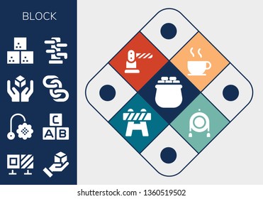 block icon set. 13 filled block icons.  Simple modern icons about  - Gold, Roadblock, Cube, Toy, Abc, Chains, Sugar cube, Wing chun, Chocolate, Barrier
