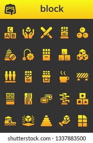 block icon set. 26 filled block icons.  Collection Of - Abc, Chocolate, Cube, Chocolates, Toys, Toy, Sugar cube, Barrier, Wood, Wing chun, Cubes, Bungalow