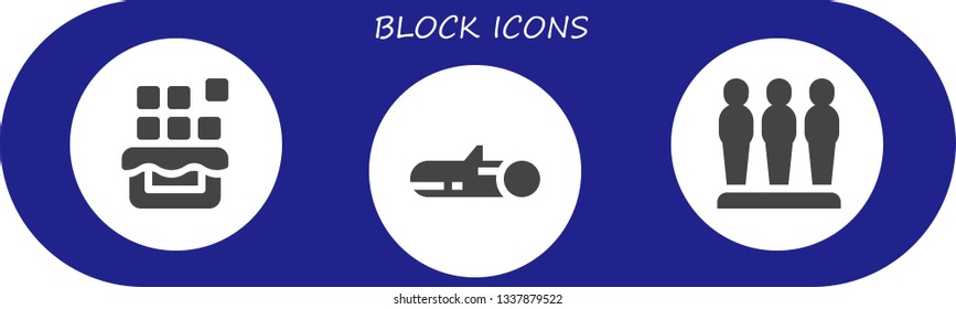 block icon set. 3 filled block icons.  Collection Of - Chocolate, Wood, Barrier
