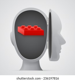 Block inside open head. Logic concept. Vector illustration