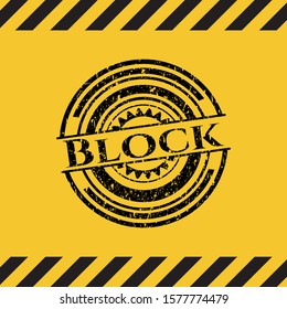 Block inside warning sign, black grunge emblem. Vector Illustration. Detailed.