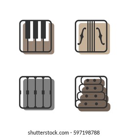 Block instrumen icons - Piano, Violin, Drums, Xylofon.
