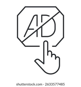Block internet ads icon designed as a simple vector with a hand pointing and an anti-ad symbol