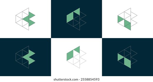 Block and line art logos, block abstract logos, origami B initial logos