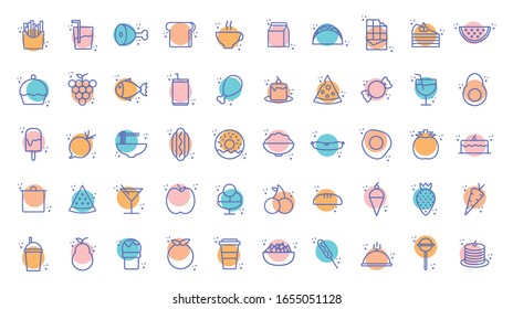block line style icon set design, Eat food restaurant menu dinner lunch cooking and meal theme Vector illustration