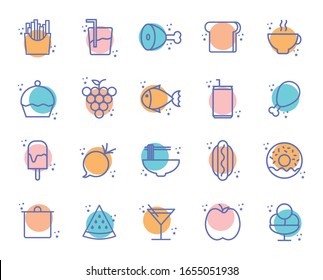 block line style icon set design, Eat food restaurant menu dinner lunch cooking and meal theme Vector illustration