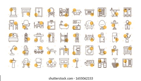 block and line style icon set design, Home room decoration interior living building apartment and residential theme Vector illustration