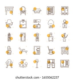 block and line style icon set design, Home room decoration interior living building apartment and residential theme Vector illustration