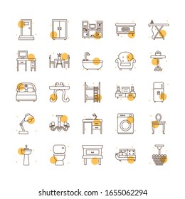 block and line style icon set design, Home room decoration interior living building apartment and residential theme Vector illustration
