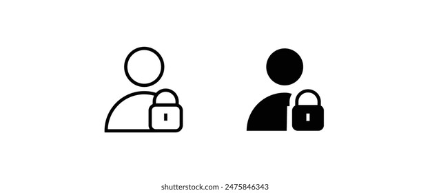 block locked login private suspend user icon line and flat icons set, editable stroke isolated on white, linear vector outline illustration, symbol logo design style