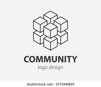 Block Logo abstract design Technology communication vector template linear style. Intelligence internet web Logotype concept icon.