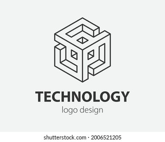 Block Logo abstract design Technology communication vector template linear style. Intelligence internet web Logotype concept icon.