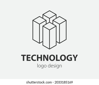 Diseño abstracto de logotipo en bloque Estilo lineal de la plantilla de vector de comunicación de tecnología. Icono de concepto de Logotipo de Internet de Inteligencia.