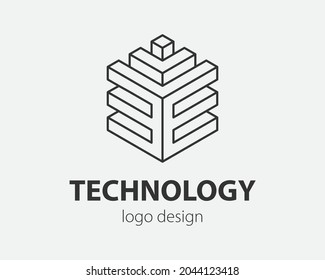 Block Logo abstract design Technology communication vector template linear style. Intelligence internet web Logotype concept icon.